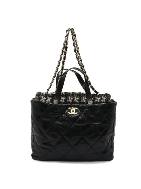 Chanel CC Logo Portobello Quilted Tote 2-Way Shoulder Bag Chain Leather Tweed - Picture 1 of 9